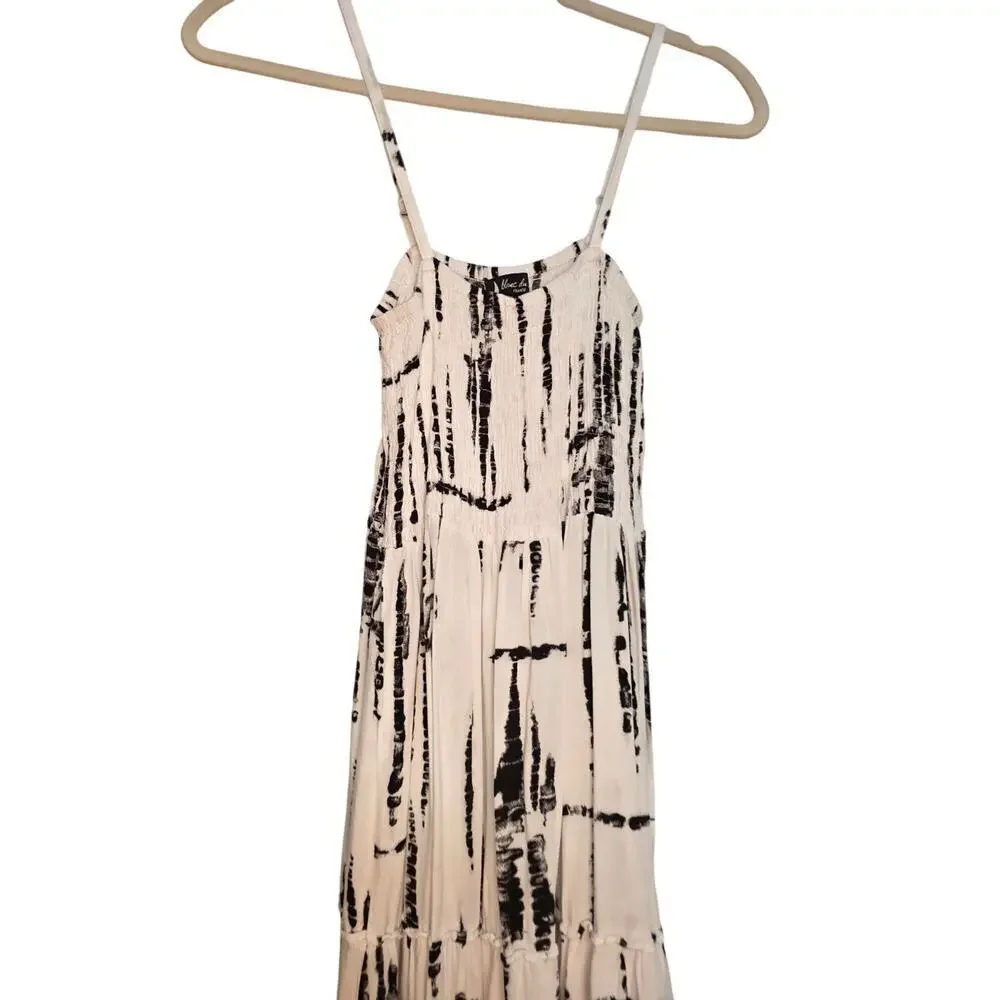 Black & White Tie-Dye‎ Maxi Dress With Spaghetti Straps By Blanc Du France - Picture 7 of 10